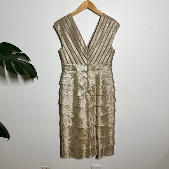 Cache Dress Women 8 Gold Metallic Ruffle Tiered Bodycon Vintage Y2K Cocktail - Picture 2 of 11